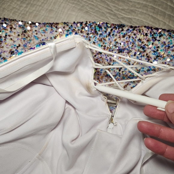 Womens Sz 20 Strapless Floor Length Sequin Gown Ombre Rose Gold White - Picture 16 of 16